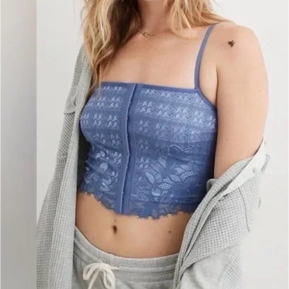 NWT Aerie Blue Lace Corset Front Bra Top